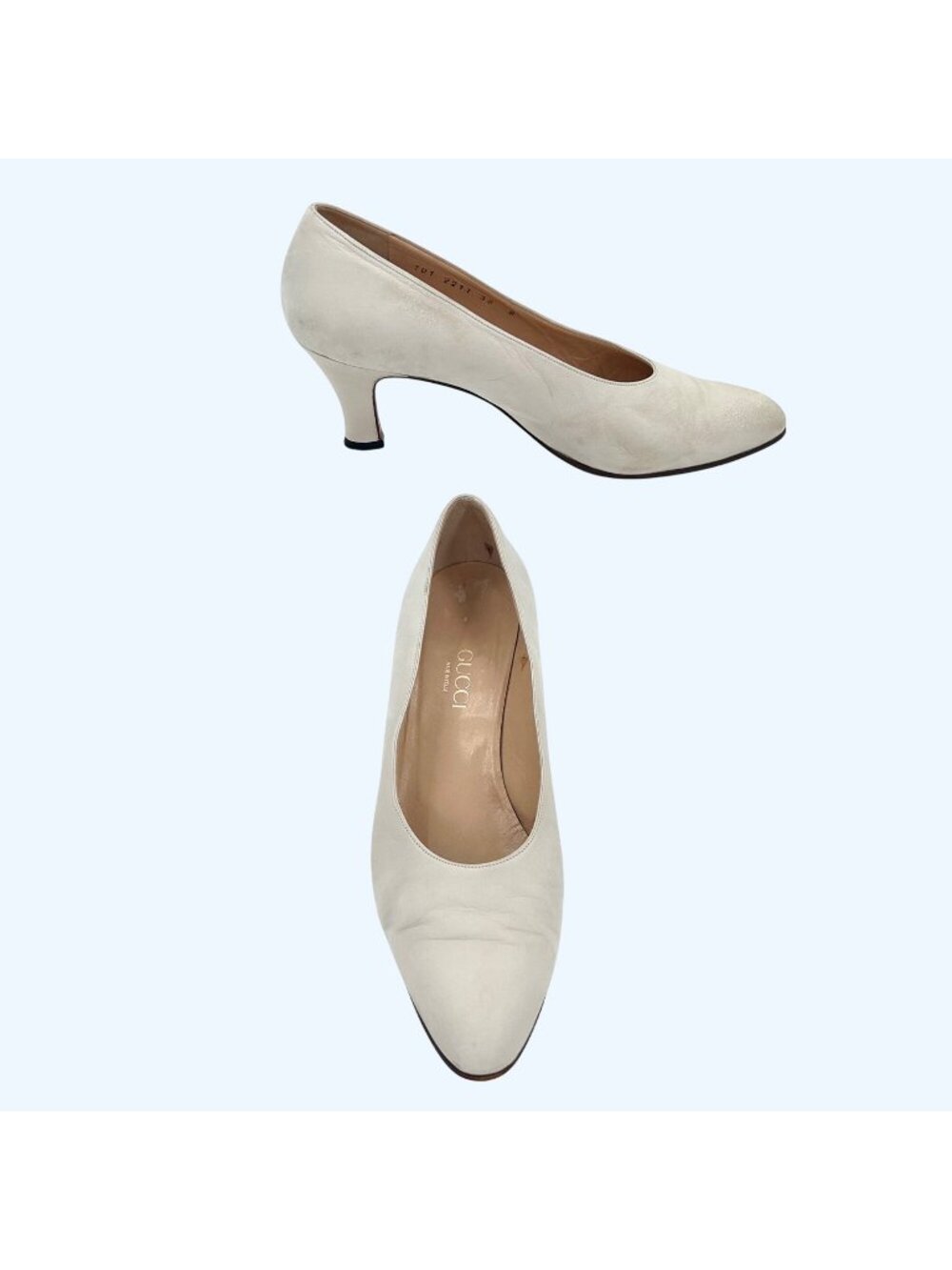 VINTAGE GUCCI IVORY ITALIAN LEATHER HEELS PUMPS SZ 38 B (8) FIT LIKE 7